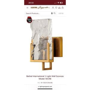 Bethel International MU48 Gold Wall Sconce Lighting Open‎ Box